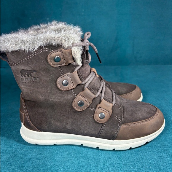 Sorel Womens EXPLORER JOAN Brown Suede Leather Ankle Boots Sz 7.5 - Picture 3 of 6